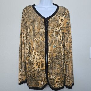 Vintage 90s Just B Leopard Animal Print Cardigan Size Large